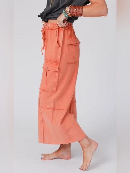 Three Bird Nest • Game On Cargo Wide Leg Pant in Burnt Orange size large - Picture 2 of 7